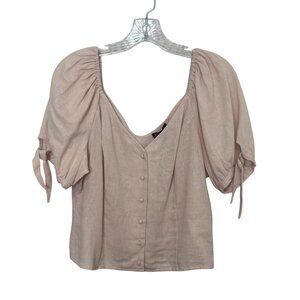 Express Puff Sleeve Blouse Womens Large Pink Linen Button Front New WOT